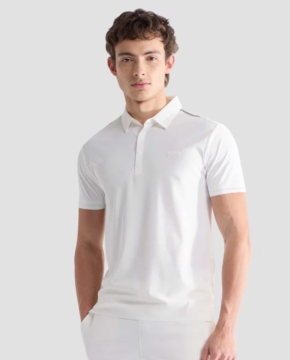 Men White Nylon Solid/Plain Polo T-Shirt