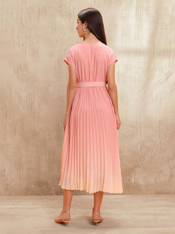 U S. Polo Assn. Accordion Pleated Ombre A-Line Dress with Belt