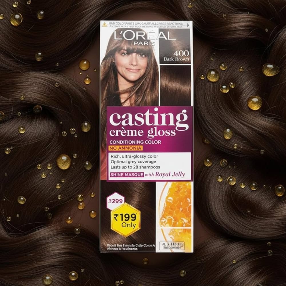 L'Oreal Paris Casting Crème Gloss Small Pack, 400 Dark Brown, 45g Hair Colour