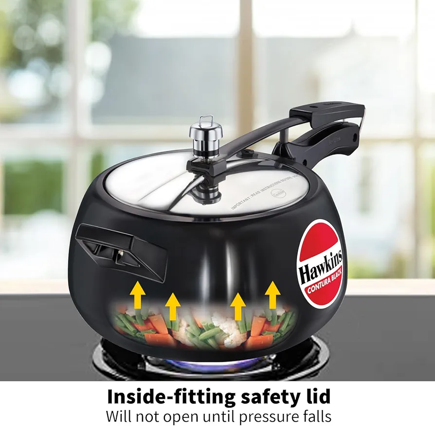 Hawkins Contura Black Pressure Cooker, 5 Litre, Black (CB50)