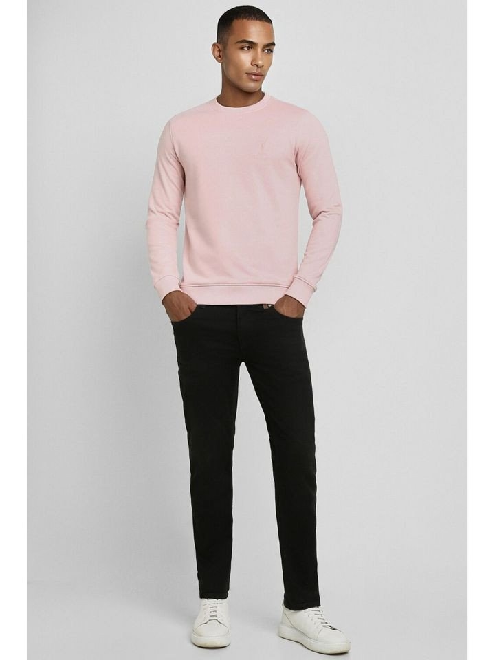 Peter England Men Pink Solid Crew Neck Sweatshirt