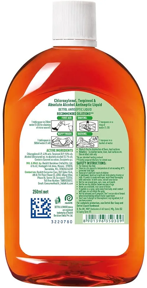 Dettol Antiseptic Liquid for First Aid , Surface Disinfection and Personal Hygiene , 250ml