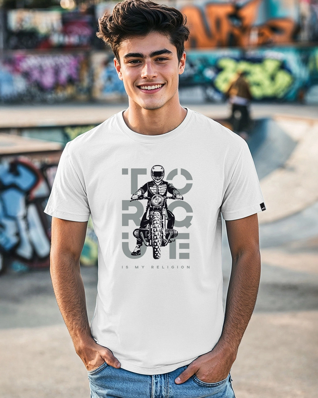 Men's White Torque Graphic Printed T-shirt