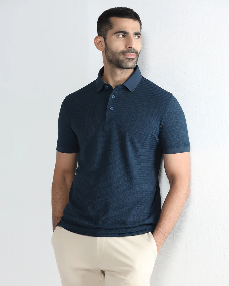 Navy TechPro Jacquard Polo - Holt