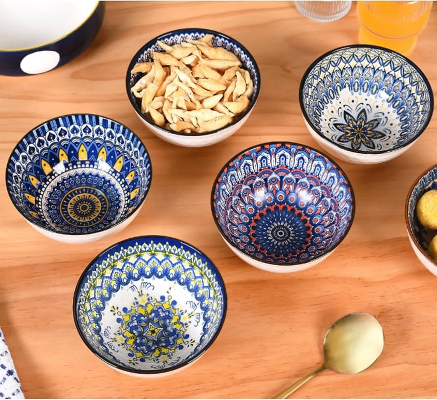 Ceramic Bowl | Set of 6-300ml | Microwave Safe Bowl Set, Oven Bowls, Bowls for Snacks, Noodles, Ramen, Soups & Curries, Dishwasher Safe, Gift Set for Multipurpose Use (Multi Color)