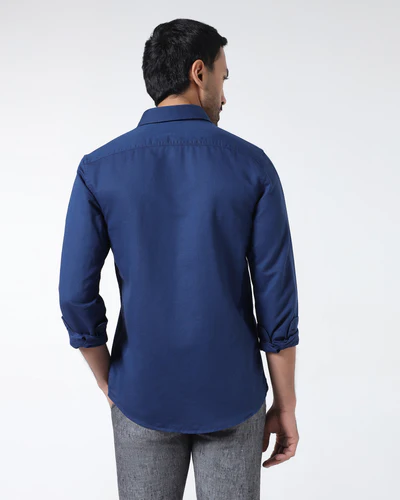 Royal Blue Linen Solid Shirt - Cleo
