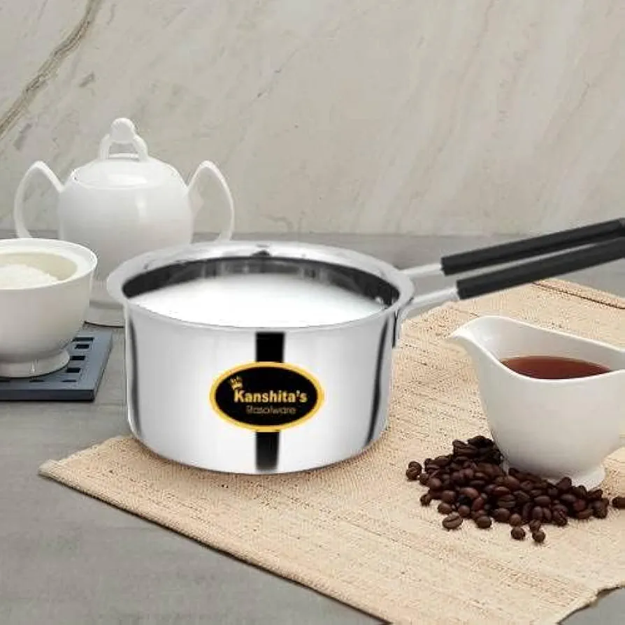Heavy Gauge Stainless Steel Milk Pan/Saucepan/Tea Pan/Milk Pot/Sauce Pot (Induction Compatible), 750 ml, 14 cm, Silver