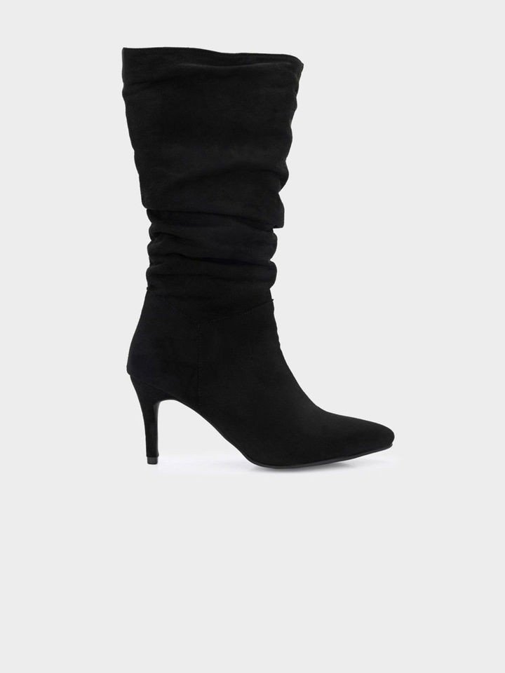 Women Black High-Top Stiletto Heeled Slouchy Boots