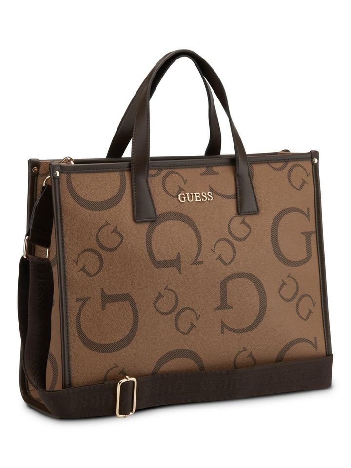 Guess Brown Pvc Printed Handbag with Detachable Strap