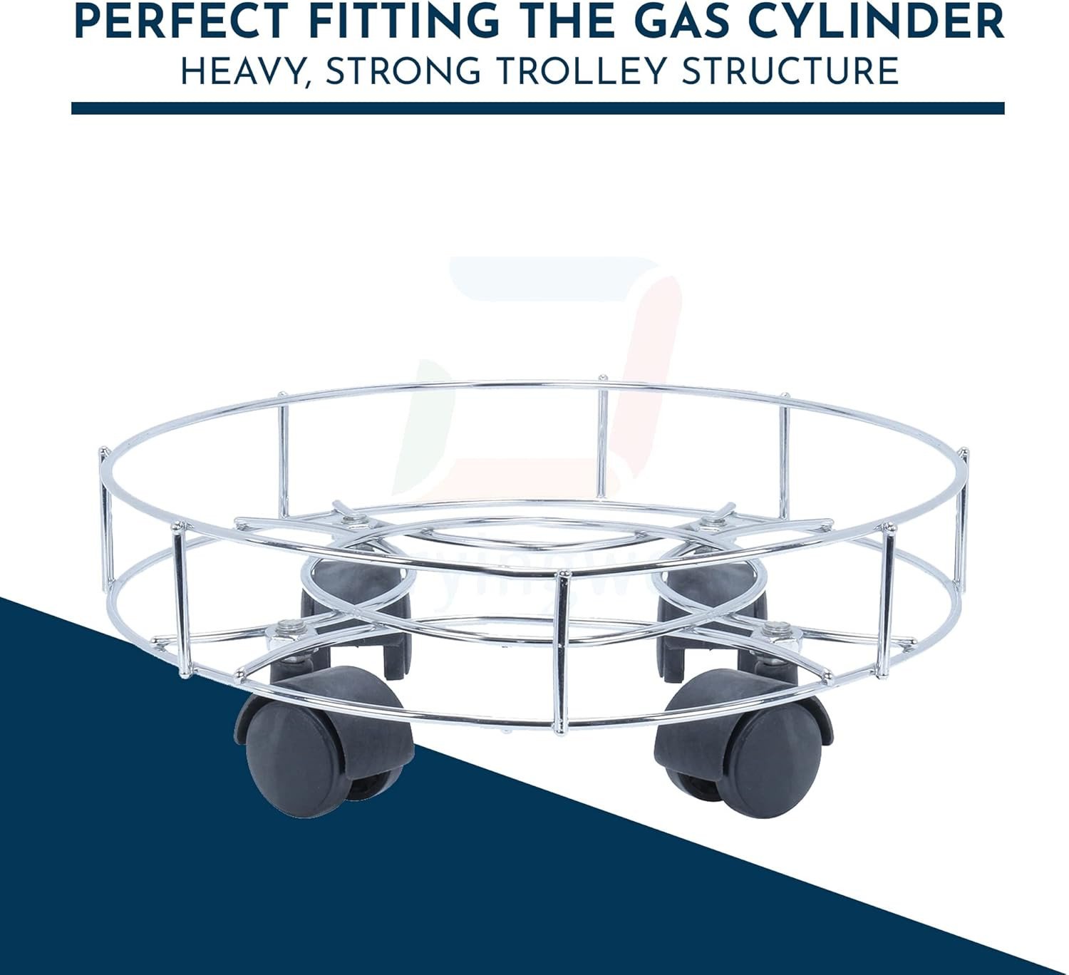 Premium Stainless Steel LPG Gas Cylinder Trolley with Heavy Duty PVC Black Wheels for Home Cylinder (1 PC)