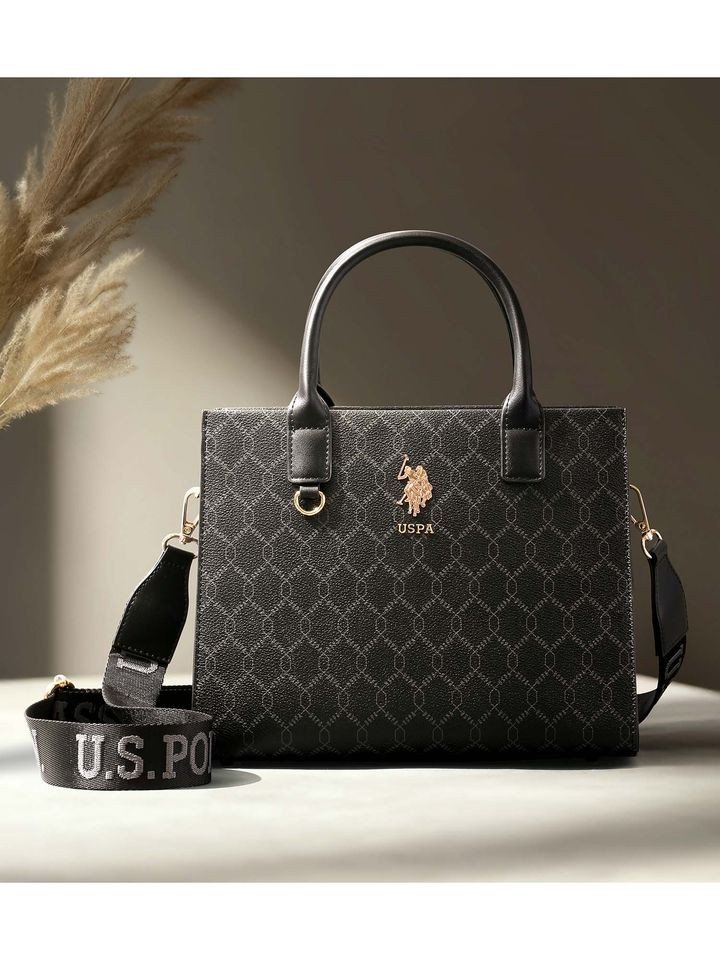 Women Scarlet MonogramU.S. Polo Assn Printed Satchel Handbag with Dual Handles